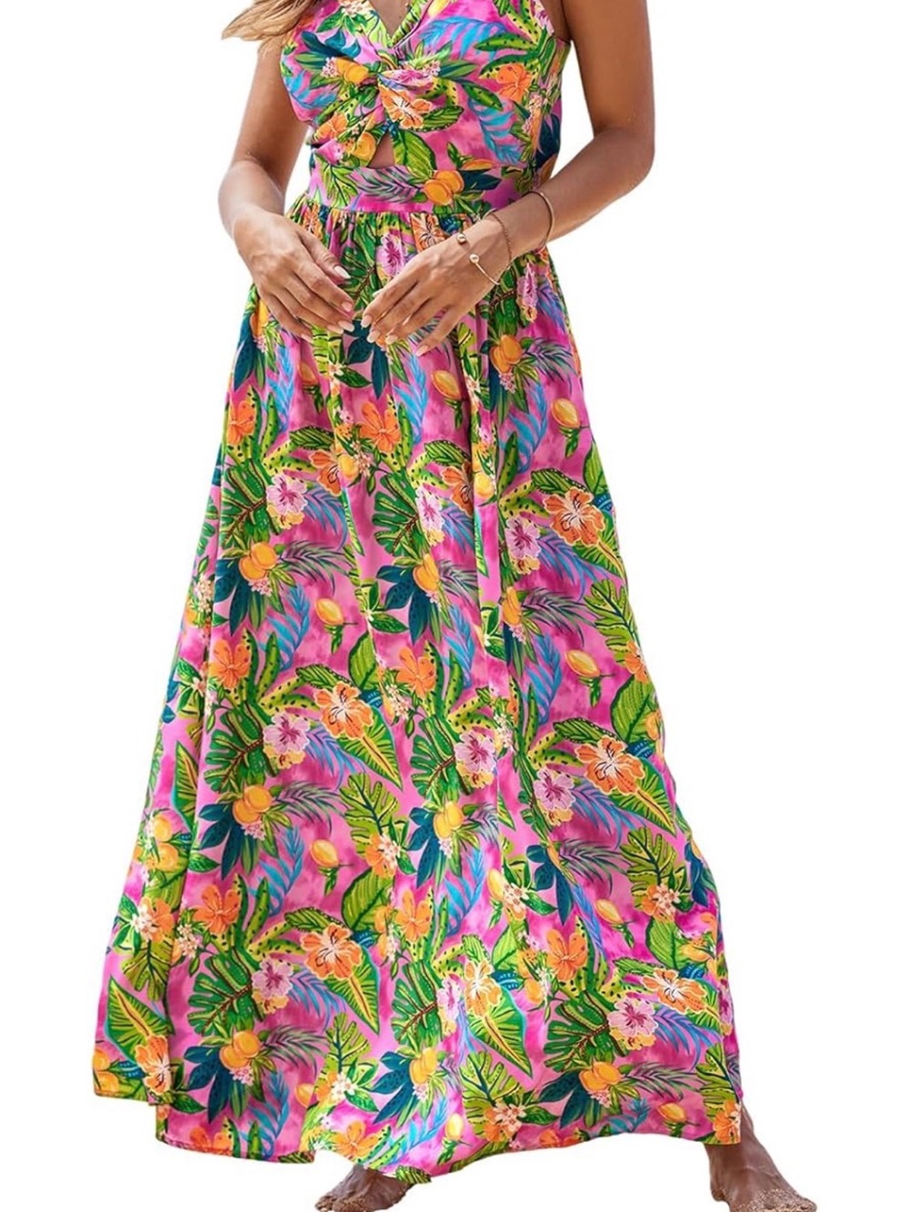 Cupshe SIZE SMALL Pink Tropical Floral Maxi Dress
